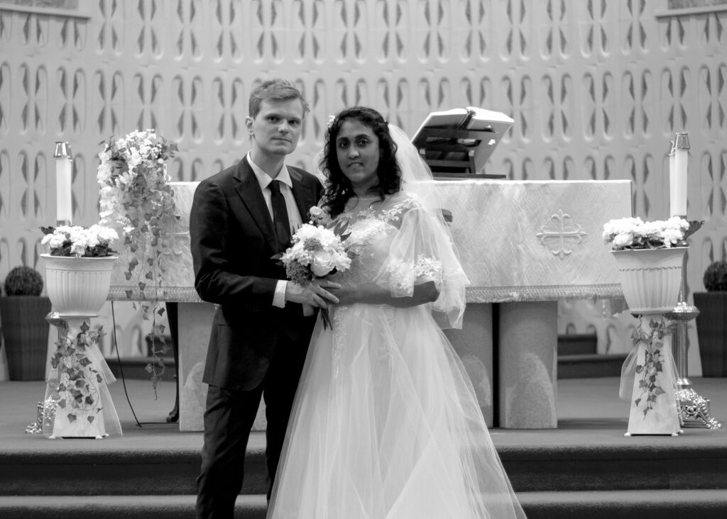 Beautiful Wedding Photography image. Bride and Groom in Church.