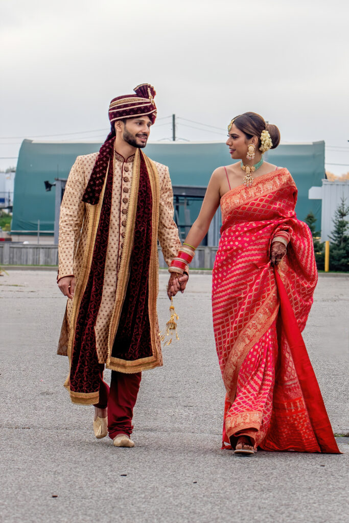 Indian Wedding Photography. Indian Bride and Groom. Walking Portrait.