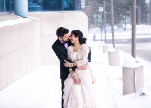 Indian Wedding Toronto. Bride and Groom Outside Winter image.