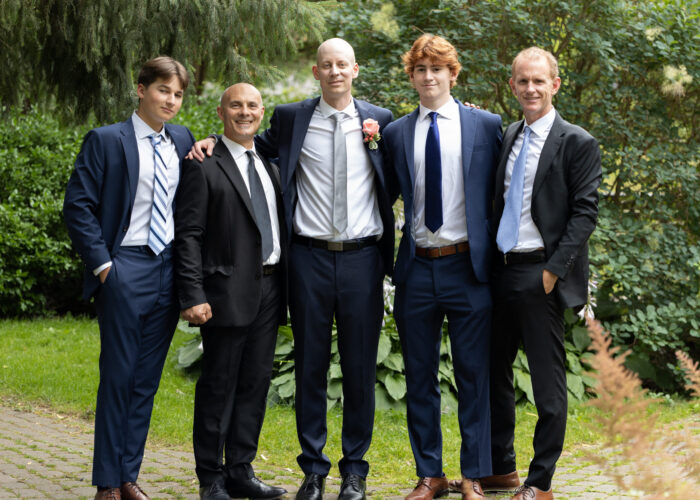 Wedding photos. Groom and his best men. Oakville Garden Image.
